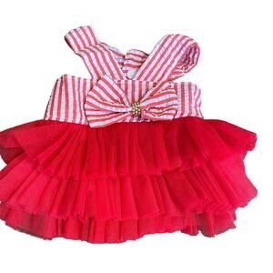 Dog Christmas Dress Red White Striped Candy Cane Ruffle Pet Clothes